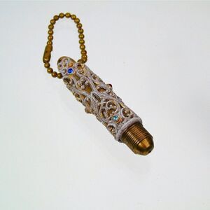 Art Deco Bullet Pen Jeweled With Filigree Keychain Vintage Ornate